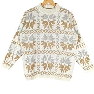 Womens Sweater Large Vintage Y2K 90s Metallic Snowflakes‎ Christmas Holiday